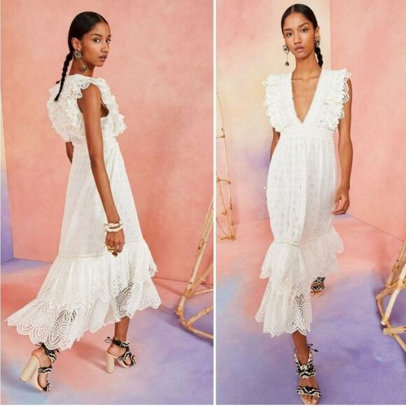 Ulla Johnson Dresses & Skirts - ULLA JOHNSON Demna White Ruffle Eyelet Midi Dress Size 4